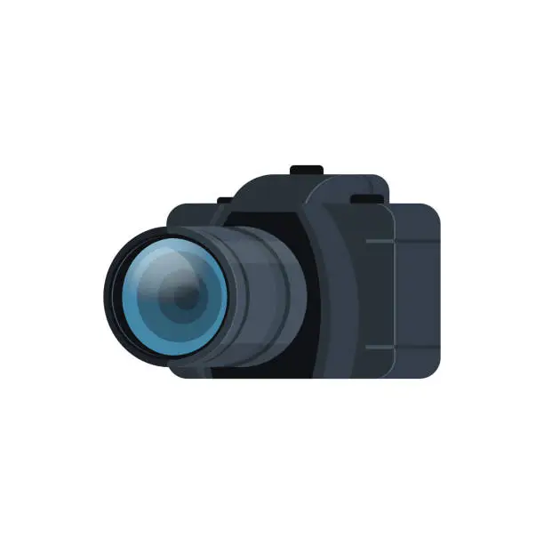 Vector illustration of realistic modern DSLR photo camera isolated flat