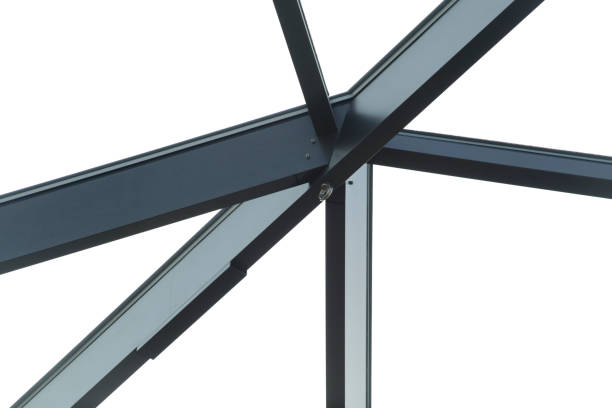 istock Computer graphic image of industrial or office building fragment. Junction / nodal point of metal framework. Load-bearing structure. Abstract background on the subject of modern architecture or construction industry. 1127714203