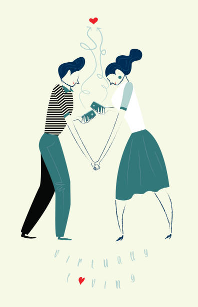 ilustrações, clipart, desenhos animados e ícones de amar virtualmente - couple in love