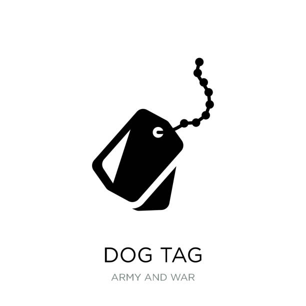 흰색 바탕에 강아지 태그 아이콘 벡터, 개 태그 유행 가득 군대와 전쟁 컬렉션에서 아이콘 - 군사 stock illustrations