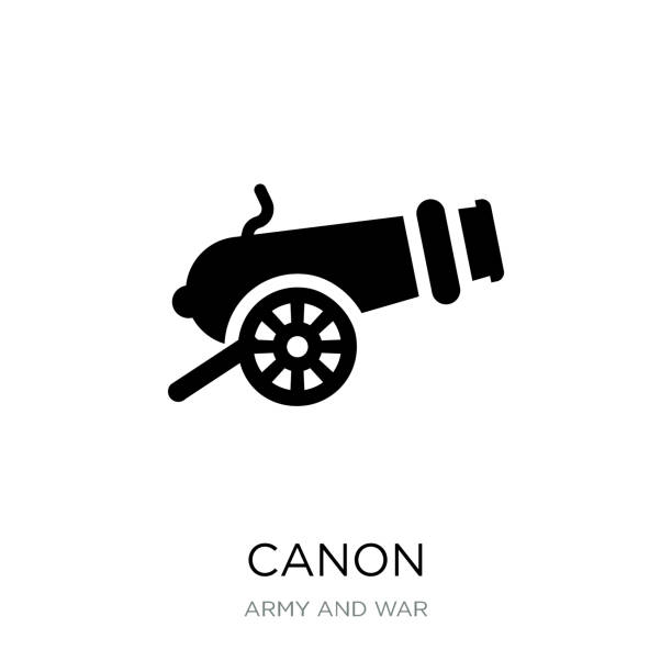 illustrazioni stock, clip art, cartoni animati e icone di tendenza di vettore icona canon su sfondo bianco, canone icone piene alla moda da esercito e collezione di guerra - cannon