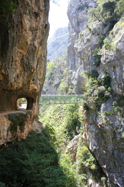 The Cares River route, a path through a canyon in Asturias, Spain