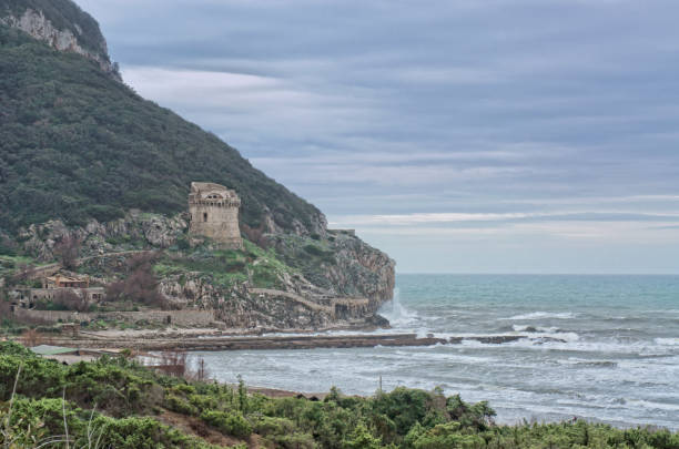 View of Paola Tower - Circeo National Park - Latina Italy Panorama of Circeo National Park in winter sabaudia stock pictures, royalty-free photos & images