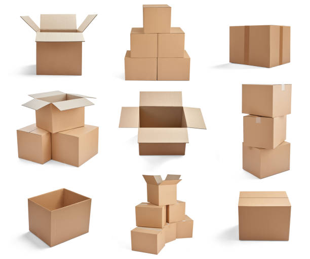 box package delivery cardboard carton stack - cardboard box imagens e fotografias de stock