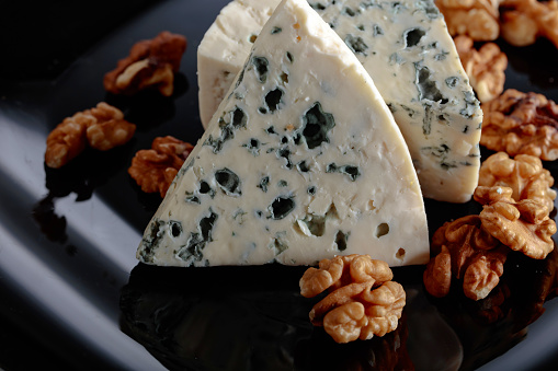 Cabrales cheese, typical blue cheese from Spain, made in Asturias northern region with high mountains. 