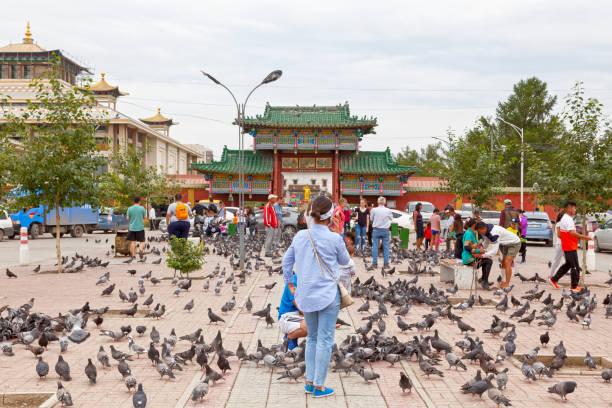 Ulan Bator, Mongolia - July 31 2018: The Gandantegchinlen Monastery (Mongolian: Гандантэгчинлэн хийд, Gandantegchinlen khiid, short name: Gandan Mongolian: Гандан) is a Mongolian Buddhist monastery in the Mongolian capital.