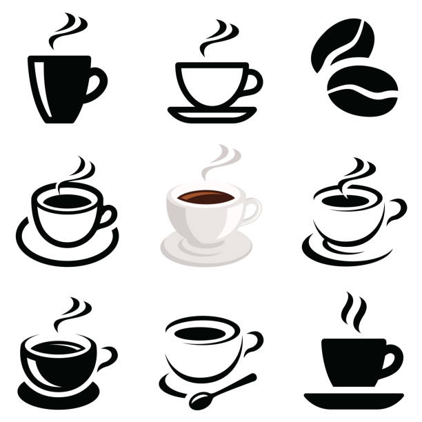 ilustraciones, imágenes clip art, dibujos animados e iconos de stock de colección de iconos de café - coffee