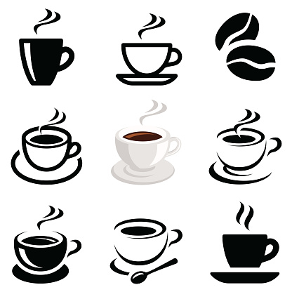 Coffee icon collection - vector outline illustration and silhouette