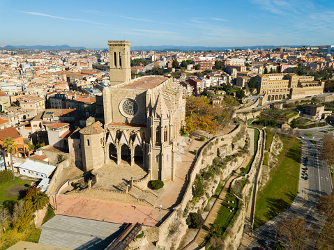 Above view Collegiate Basilica of Santa Maria in Manresa, Spain