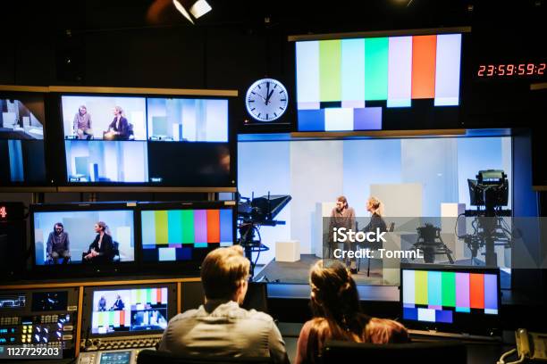 Students Experimenting With Tv Studio Equipment Stock Photo - Download Image Now - The Media, Television Industry, Broadcasting