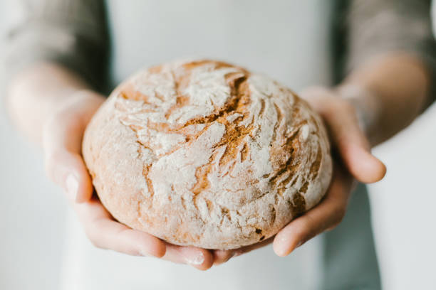 piekarz lub szef kuchni trzymający świeże ciasto - chef baker bakery flour zdjęcia i obrazy z banku zdjęć