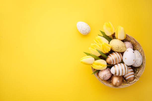 istock Easter Flat Lay of Eggs in Nest 1127732567