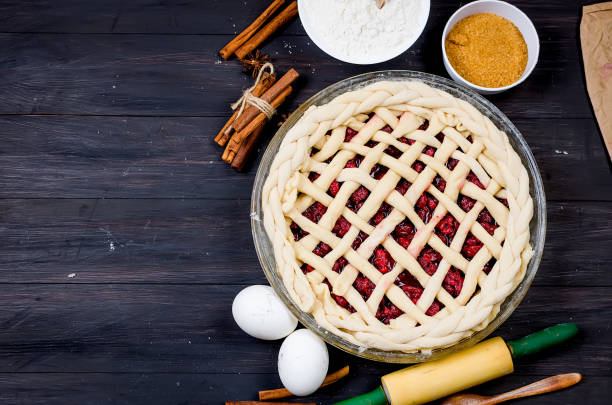 istock Pie base in a glass round form and Ingredients 1127733483