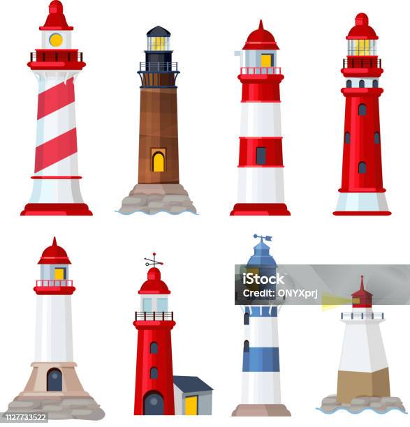 Lighthouse Cartoon Port Security Ocean Or Sea Vector Building Stock Illustration - Download Image Now