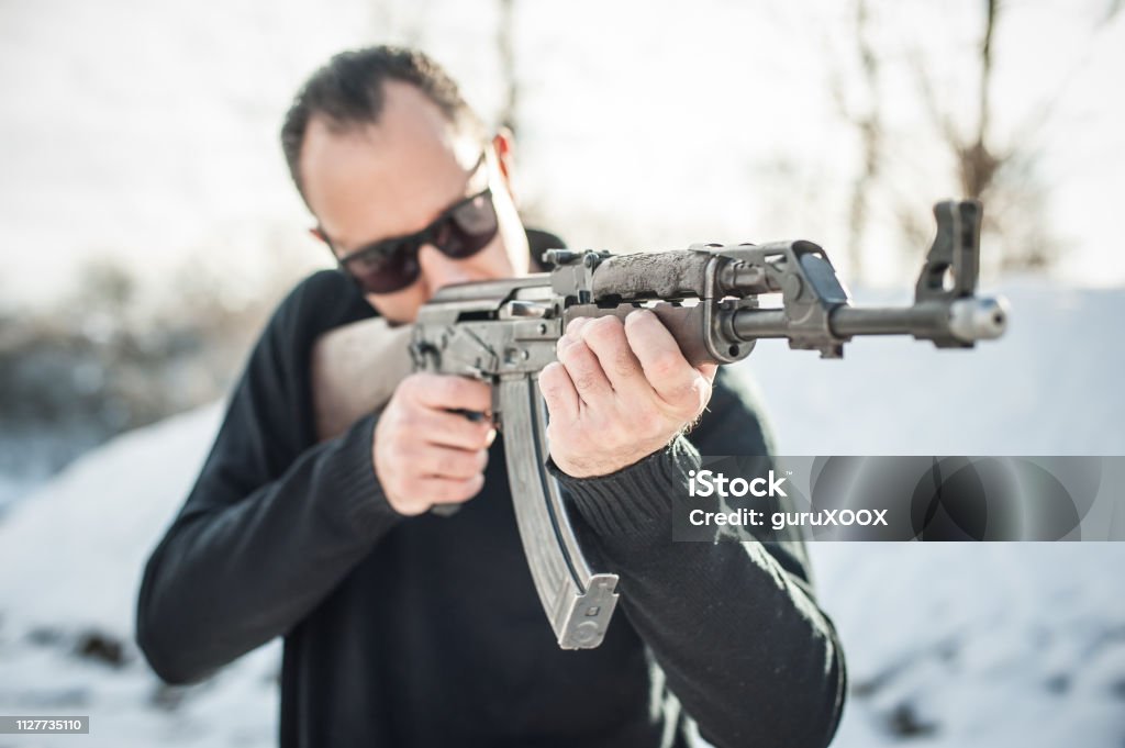 Gun Point Front View Gun Point Riffle Machine Gun Shooting And Weapons Stock ...