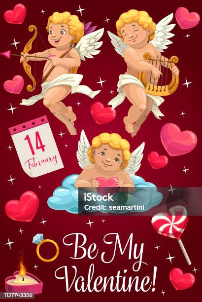 Hearts Cupids Love Arrows Ring Be My Valentine Stock Illustration - Download Image Now - Angel, Animal Body Part, Animal Wing