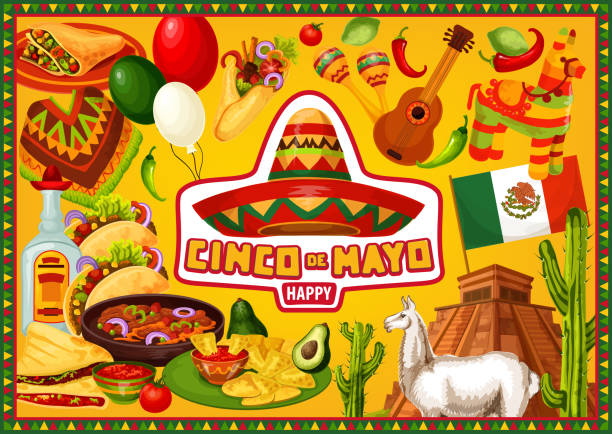 ilustrações de stock, clip art, desenhos animados e ícones de mexican holiday, happy cinco de mayo greetings - pepper chili pepper frame food