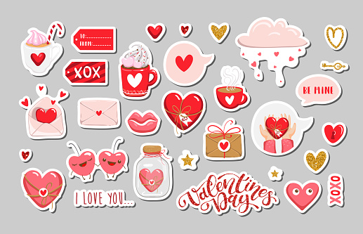 Set of Valentines day elements. Vector EPS10