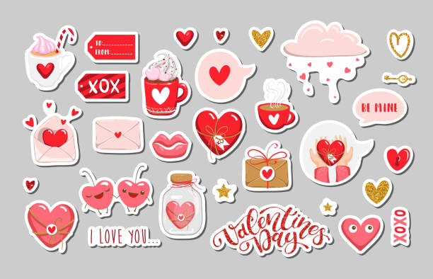 Set Of Valentines Day Stickers And Badges Stock Illustration - Download  Image Now - Love - Emotion, Valentine's Day - Holiday, Typescript - iStock