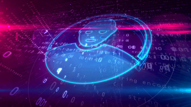 istock Privacy in cyberspace symbol on digital background. Human face symbol as social networking icon abstract concept 3D illustration. 1127747121