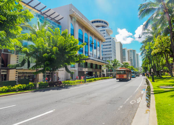 Kalakaua Avenue in Waikiki stock photo