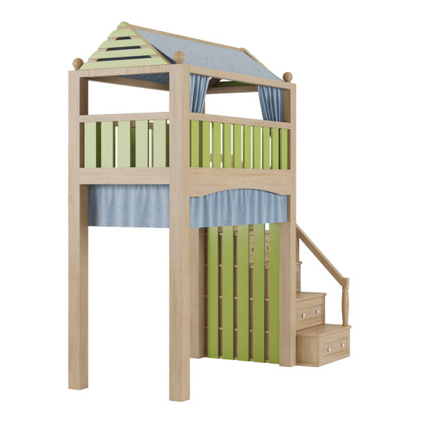 istock Children's bunk bed isolated on a white background. 3D rendering. 1127753279