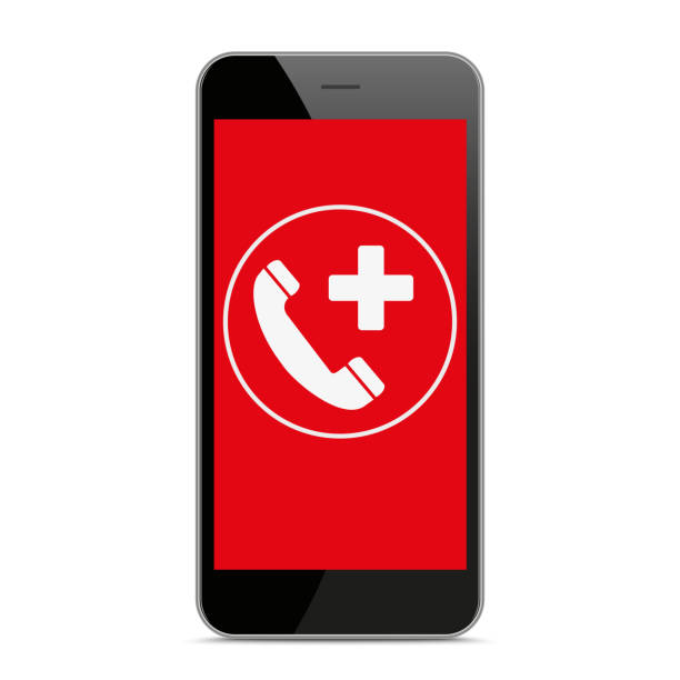 ilustraciones, imágenes clip art, dibujos animados e iconos de stock de negro rojo smartphone pantalla llamada de emergencia - medicina de emergencia