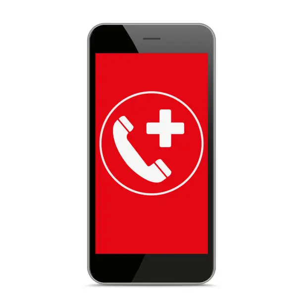 Vector illustration of Black Smartphone Red Screen Emergency Call