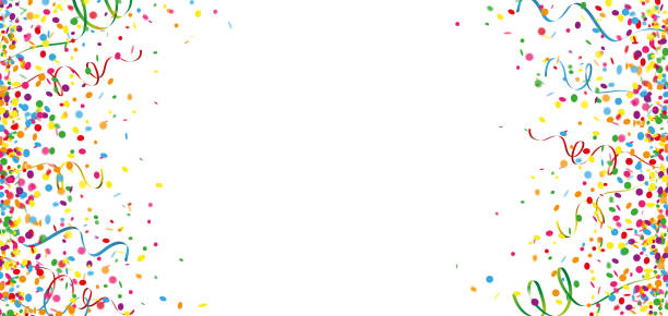 Colored Confetti Paper Streamer White Header Colored confetti and paper streamer on the white background. Eps 10 vector file. fastnacht stock illustrations