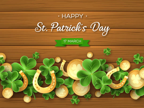 st. patricks day gruß ferien-design. - cards symbol clover horse stock-grafiken, -clipart, -cartoons und -symbole