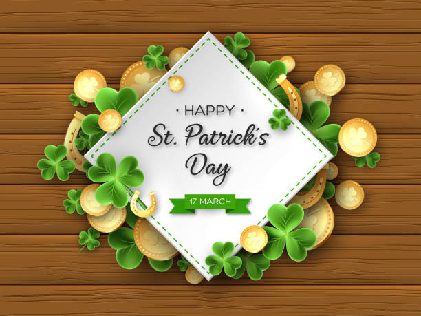 st patricks day powitanie projekt wakacje. - cards symbol clover horse stock illustrations