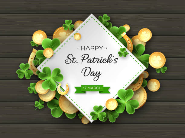 st patricks day powitanie projekt wakacje. - cards symbol clover horse stock illustrations