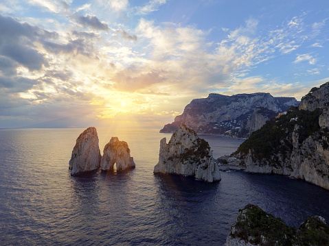 bright blue Mediterranean waters on the island of Capri, Italy