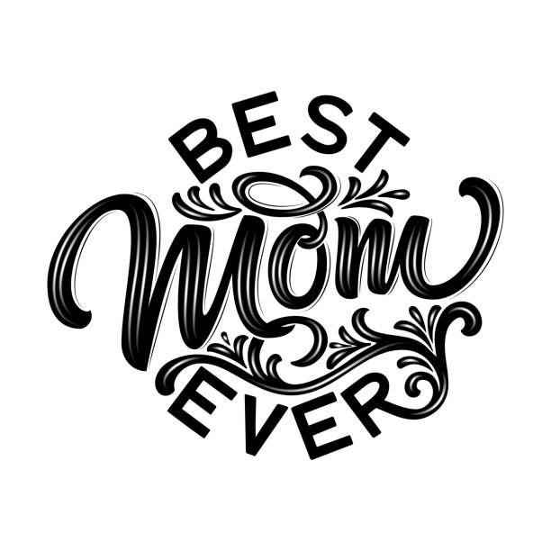 Hand drawn lettering Best Mom Ever with floral decoration. Elegant modern black and white handwritten calligraphy with shadow and highlights. Mom day. For cards, invitations, prints etc. Hand drawn lettering Best Mom Ever with floral decoration. Elegant modern black and white handwritten calligraphy with shadow and highlights. Mom day. For cards, invitations, prints etc family word art stock illustrations