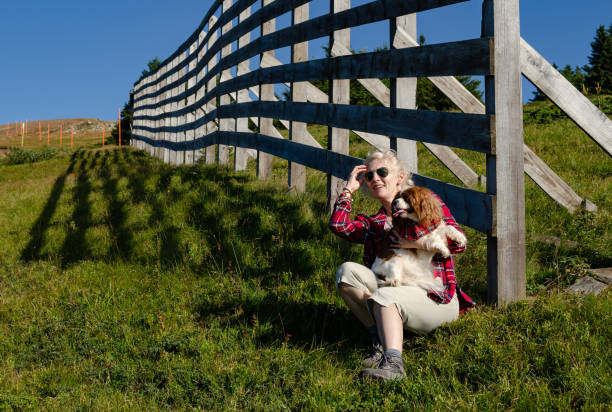 женщина и собака в пейзаже - charles i стоковые фото и изображения