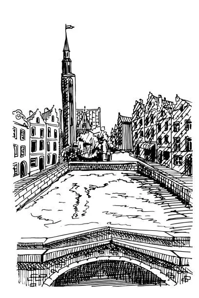 Vector illustration of Bruges (Brugge), Belgium