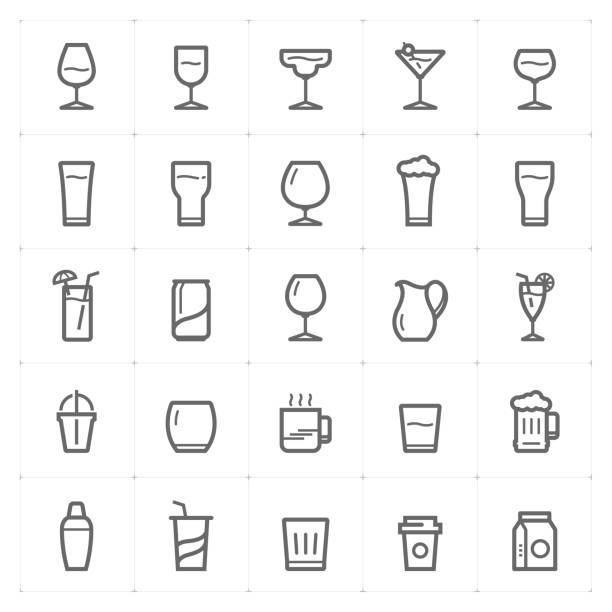 ilustrações de stock, clip art, desenhos animados e ícones de icon set – glass and beverage outline stroke vector illustration on white background - thailand restaurant cocktail bar