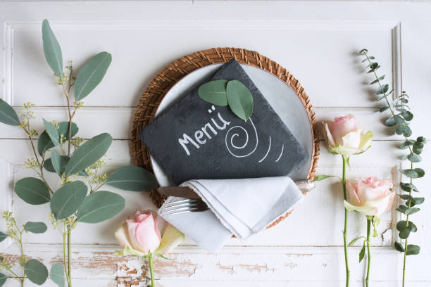 Mothers day place setting on white vintage table