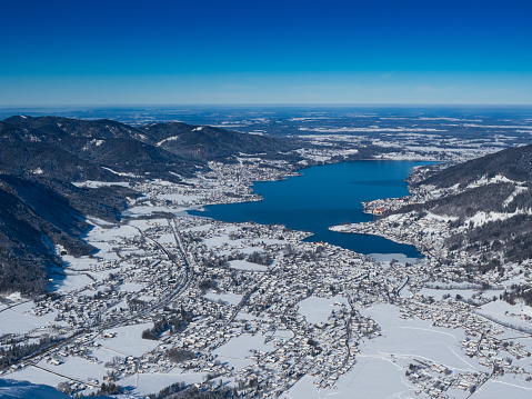Aerial view on Lake Tegernsee in wintertime