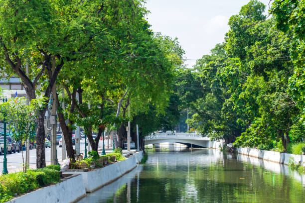 istock The river runs through the town, which was planted by the side of it 1127775276