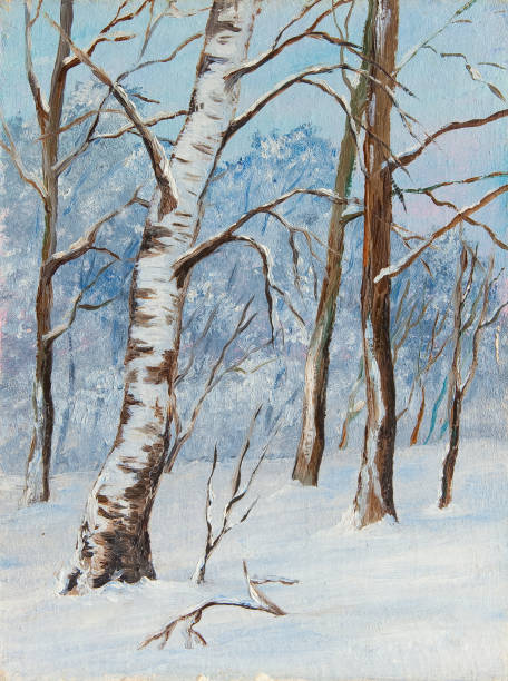 istock Winter landscape birch trees in the snow on a canvas. Original oil painting 1127778199