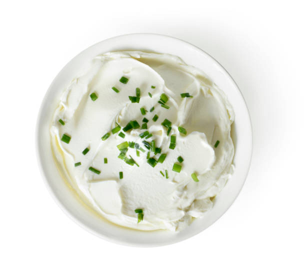 Cream cheese, quark or yogurt in a white bowl