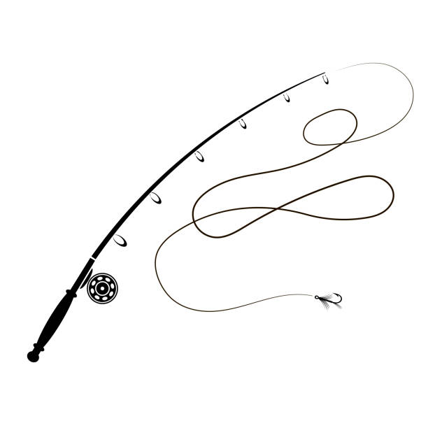 Fishing Rod Silhouette with Fishing Hook Fishing Rod Silhouette with Fishing Hook Isolated on White Background fishing rod stock illustrations