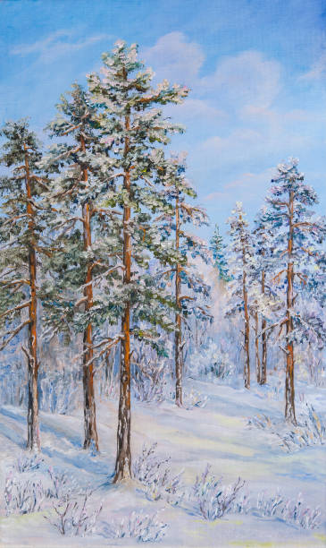 istock Winter landscape with trees in the snow on a canvas. Original oil painting 1127780856