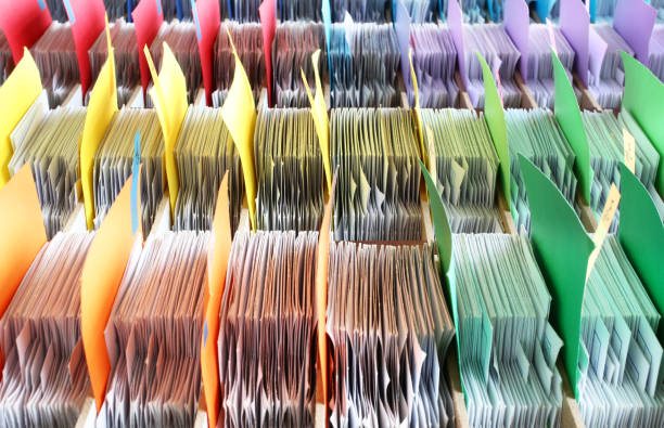 colorful archives documents files and folders - paper stack heap index card imagens e fotografias de stock