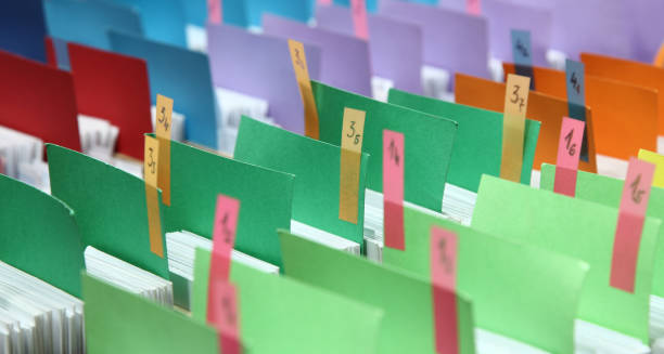 colorful archives documents files and folders - paper stack heap index card imagens e fotografias de stock