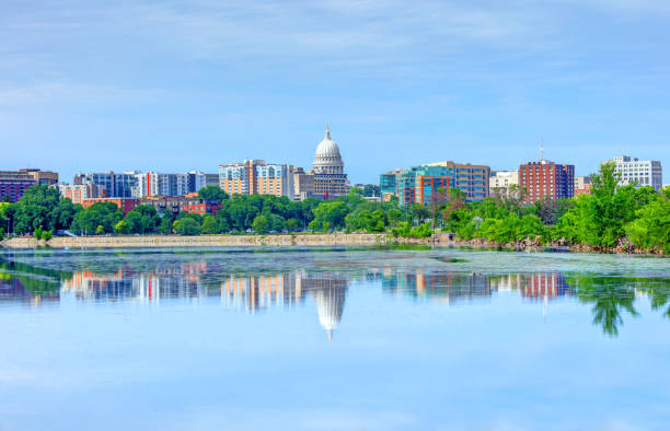 Downtown Madison, Wisconsin Skyline Madison is the capital of the U.S. state of Wisconsin and the county seat of Dane County. lake monona photos stock pictures, royalty-free photos & images