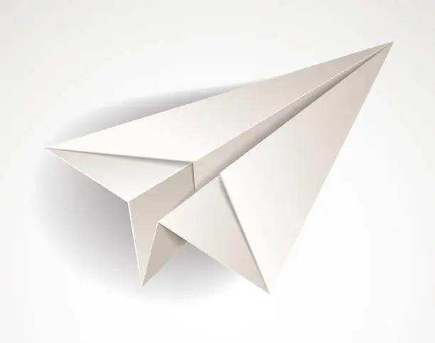 Vector illustration of Origami paper folded toy plane, 3d realistic vector illustration.