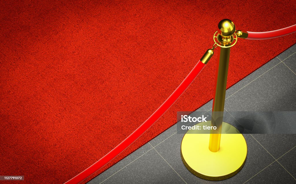 detail of red carpet detail of red carpet and barrier 3d rendering image Red Carpet Event Stock Photo