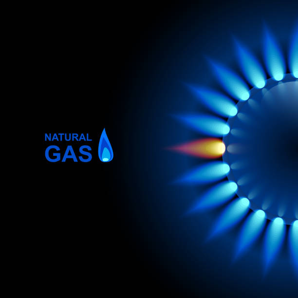 어두운 배경에서 파란색 리플렉션 사용 하 여 가스 불꽃입니다. 벡터 배경입니다. eps 10 - gas stock illustrations
